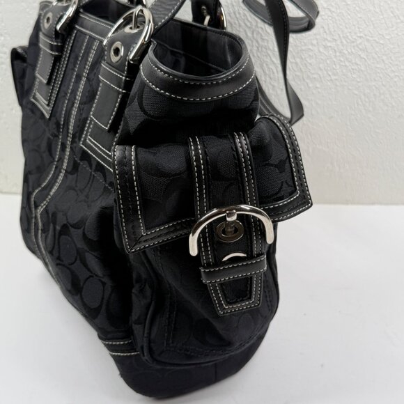 Vintage Y2K Coach Legacy Black Signature C Canvas Tote Leather Trim Handbag - Picture 8 of 11